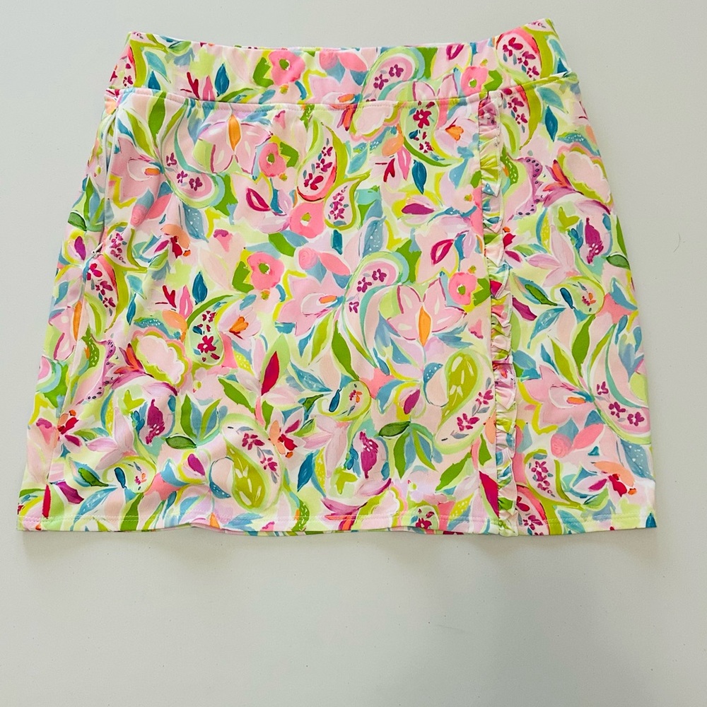 Pink and Green Floral Mini Skirt / skort  for Casual Resort Wear